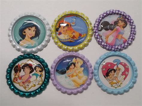 Set Of 6 Disney Princess Jasmine Aladdin Finished Bottle Caps Etsy