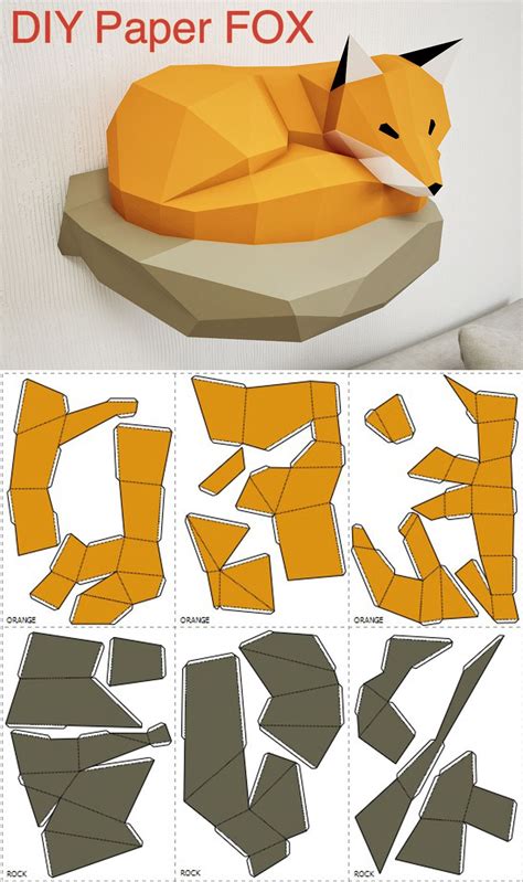 Papercraft Fox On Rock Paper Model 3d Paper Craft Paper Etsy Paper
