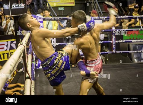 Hitting Boys Muay Thai Boxers Fighting Bangkok Thailand Stock Photo
