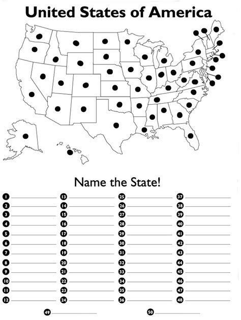 Map Of The United States With Blanks To Label Each State States And