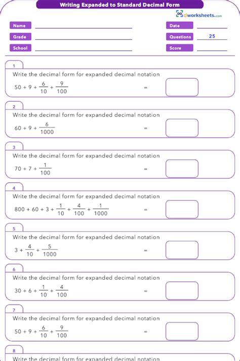 5th Grade Common Core Math Worksheet