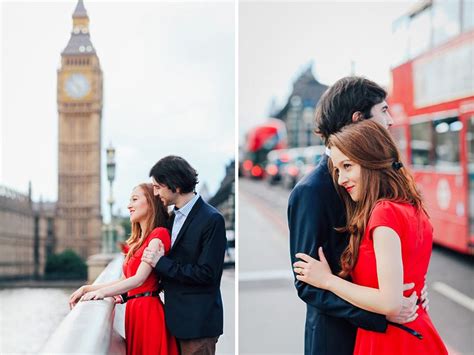 Couples Engagement Pre Wedding London Photo Shoot Love Story Big Ben Westminster Red Dress
