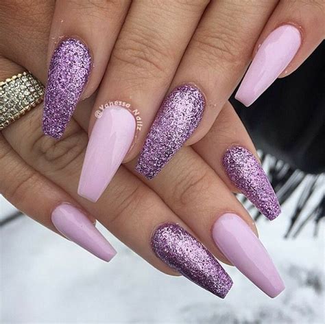 Lilac Sparkly Acrylic Nails In 2020 Purple Nails Acrylic Nails