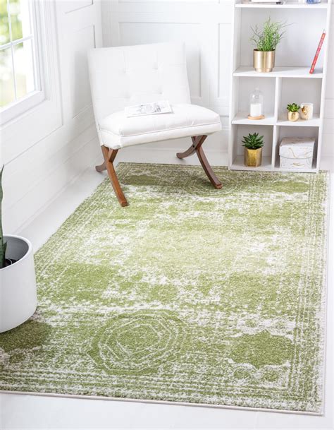 Rugs.com Dover Collection Rug – 8' x 10' Green Low-Pile Rug Perfect For