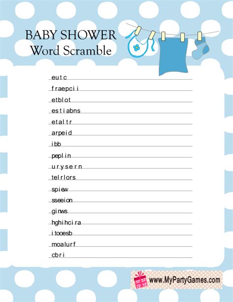 13 Free Printable Baby Shower Word Scramble Game Puzzles