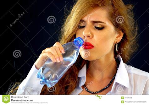 Sensitive Teeth Woman Drinking Cold Water From Bottle Sudden Toothache