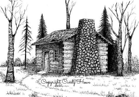 Log Cabin Print Country Cabin Landscape Cabins Pen And Etsy Canada