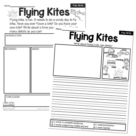 1st Grade August Writing Pages Free Write Flying Kites Lucky