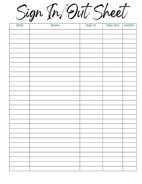 Printable Sign In And Out Sheet