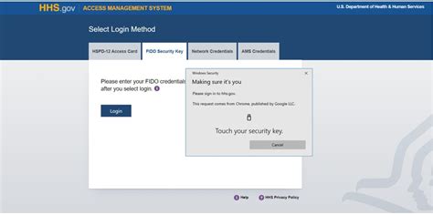 Hhs Ams How To Log Into Ams With An Hspd Fido Security Key