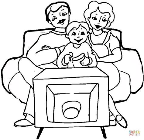 Family in Front of tv coloring page | Free Printable Coloring Pages