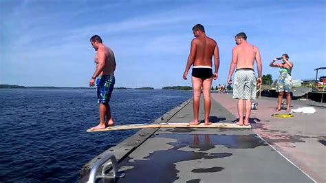 This dive board can be built for much less then a banks board, can be turned into a backpack for this is a diy project that is much less expensive than a banks board. Drunk Men Make A Diving Board Out Of Wood - YouTube