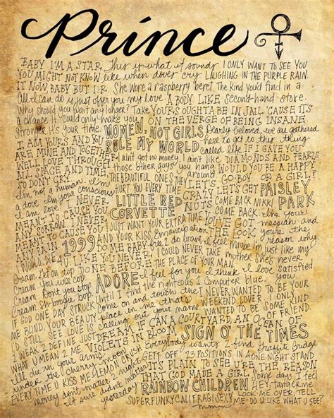Prince Lyrics And Quotes Print 8x10 Handdrawn And Etsy