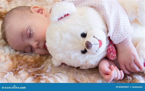 Baby Sleeping With Teddy Bear Stock Image Image Of Cute Hand 85609601