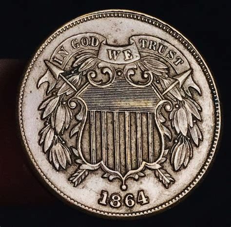 1864 Two Cent Piece 2c Full Motto Civil War Date Rpd Us Copper Coin