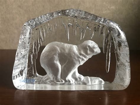 Vintage Iceberg Nybro Sweden Etched Polar Bear Art Glass By Etsy