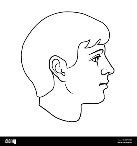 Hand Drawn Model Of Human Head In Side View Black And White Outline