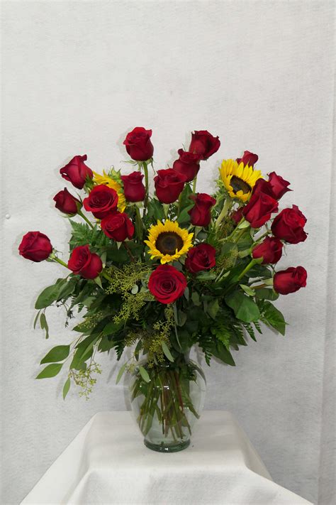 Dozen Red Roses With Sunflowers In Fresno Ca D And L Roses