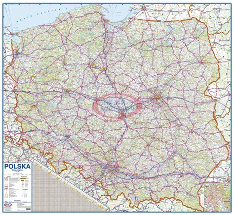 Graniczy z niemcami, czechami, słowacją, ukrainą, białorusią. Polska drogowa 1:400 000. Mapa ścienna CENTRUM KARTOGRAFII
