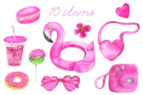 Girly Pink Watercolor Set By Art By Natali Thehungryjpeg