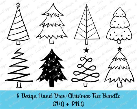 Christmas Tree Hand Drawn Svg Bundle Merry Christmas Tree Svg Etsy Uk