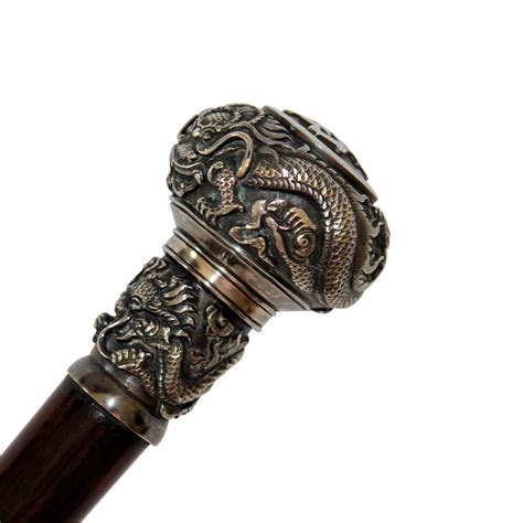 Antique Walking Cane With Chinese Silver Handle