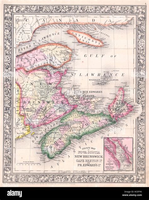 1864 Mitchell Map Of Nova Scotia And New Brunswick Canada Stock Photo