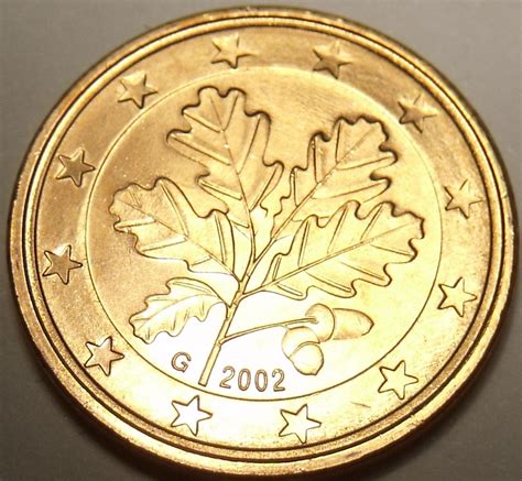 Gem Unc Germany 2002 G 5 Euro Centsoak Leaveskarlsruhe Mintfree