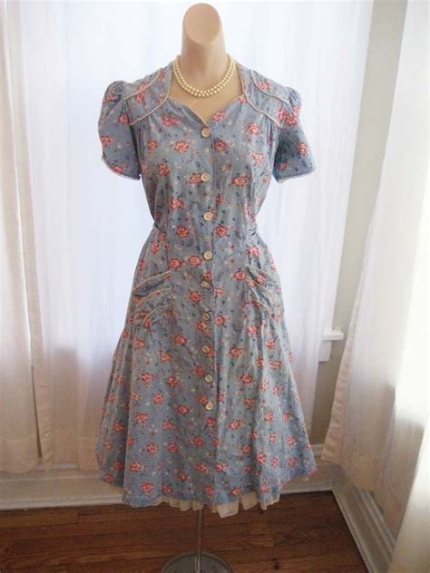 Vintage 1930s House Dress 1940s Cotton Chore Dress Novelty Feedsack