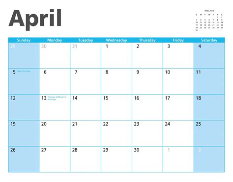April 2015 Calendar Page Free Stock Photo Public Domain Pictures