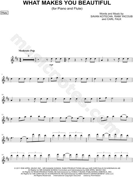 One Direction What Makes You Beautiful Flute Sheet Music Flute