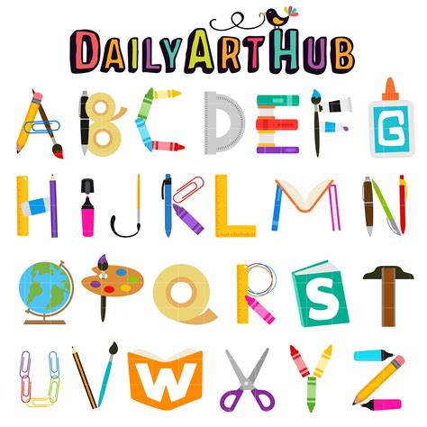 School Supplies Alphabet Clip Art Set Daily Art Hub Free Clip Art