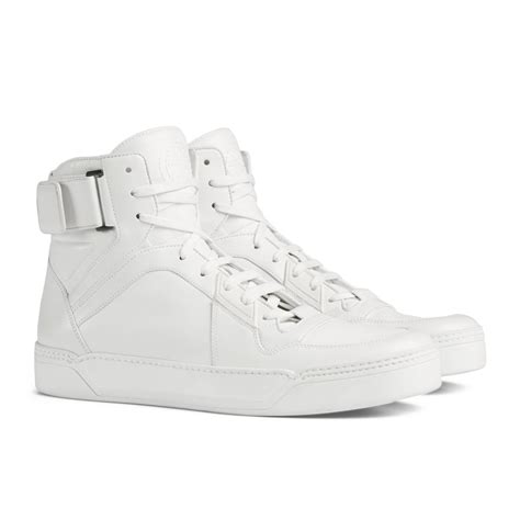 Gucci Mens White Gg Soft Leather High Top Sneakers Shoes