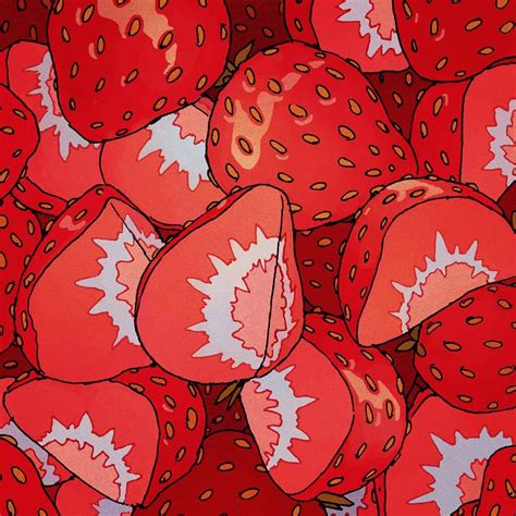 A Pile Of Red Strawberries With Maple Leaf Prints On Them All In The