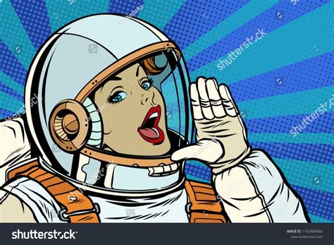Woman Astronaut Calling For Help Pop Art Retro Vector Illustration