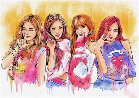 Lisa Jennie Jisoo RosÉ Blackpink Cute Art Drawings Pink Drawing