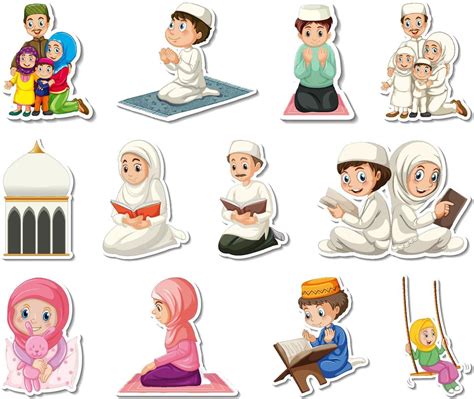 Sticker Set Of Islamic Religious Symbols And Cartoon Characters 7637167