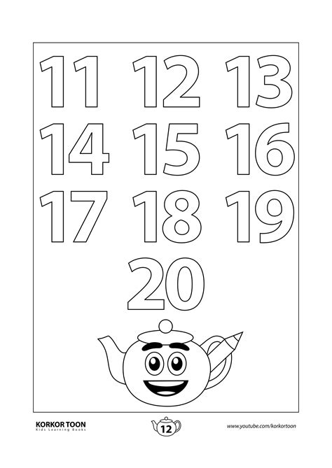 Number Coloring Pages 11-20 - Lois Murphy's Coloring Pages