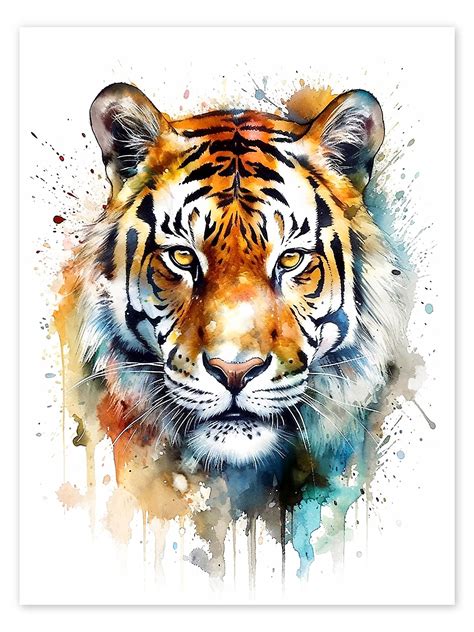 Colorful Watercolor Tiger Print By Olga Telnova Posterlounge