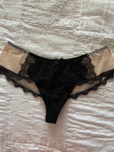Victorias Secret Very Sexy Wide Side Thong Nude Black Lace Panty Size