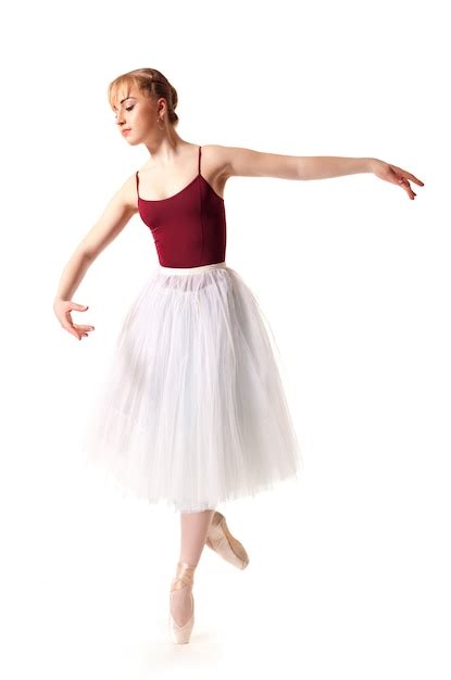 Premium Photo Young Beautiful Ballerina In White Tutu And Pointe