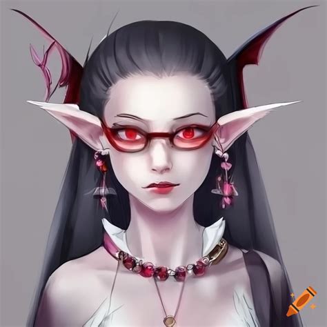 Cute Anime Vampire Girl With Red Eyes And Glasses