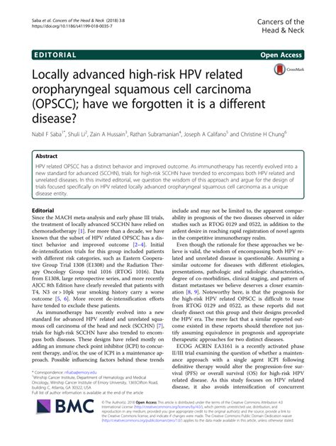 Pdf Locally Advanced High Risk Hpv Related Oropharyngeal Squamous