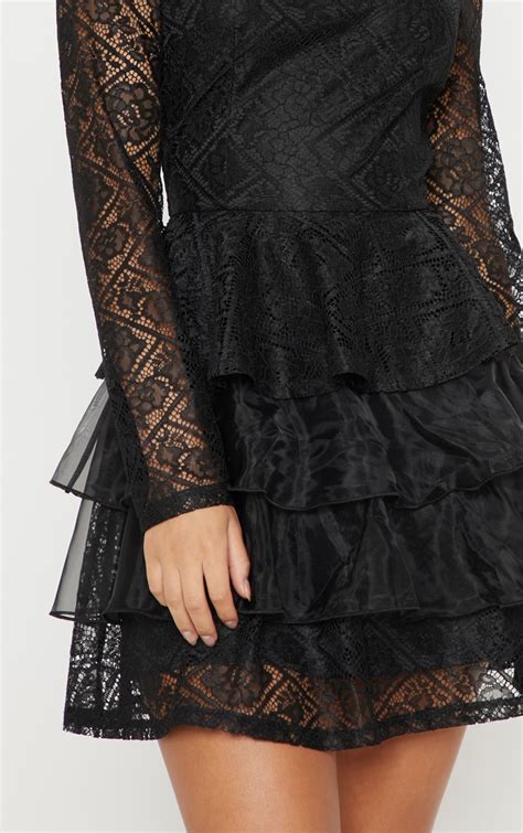 black lace tiered dress dresses prettylittlething usa