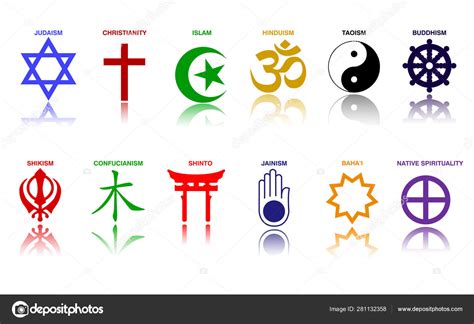 World Religion Symbols Colored Signs Of Major Religious Groups And