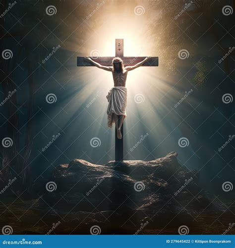 Crucifixion of Jesus Christ on the Cross in the Sky Stock Illustration