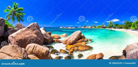 Most Beautiful Tropical Beaches Seychelles Praslin Island Stock