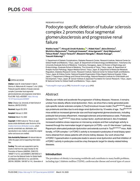 Pdf Podocyte Specific Deletion Of Tubular Sclerosis Complex 2