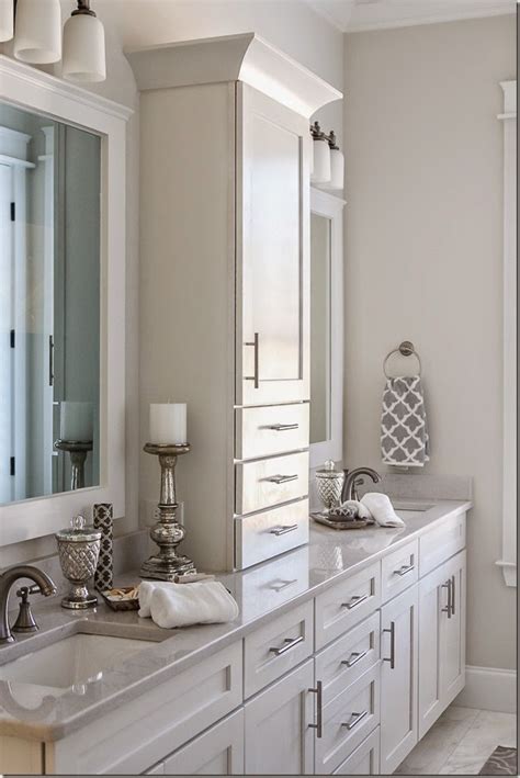 This master bath features floating vanities and glass details to create an open and light bathroom. Master Bathroom Ideas ~ Entirely Eventful Day