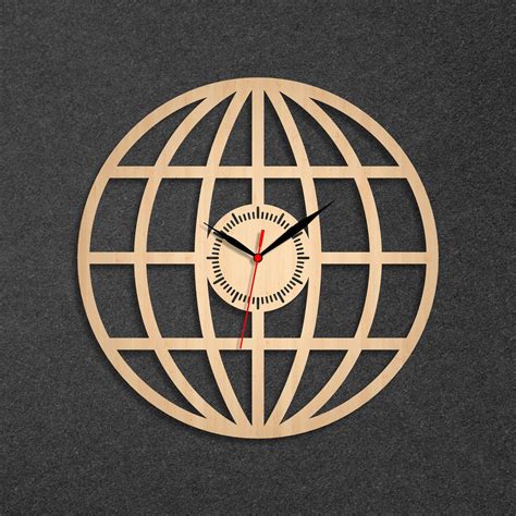 Globe Clock Wooden Clock Wall Clock Earth Globe World Map Etsy